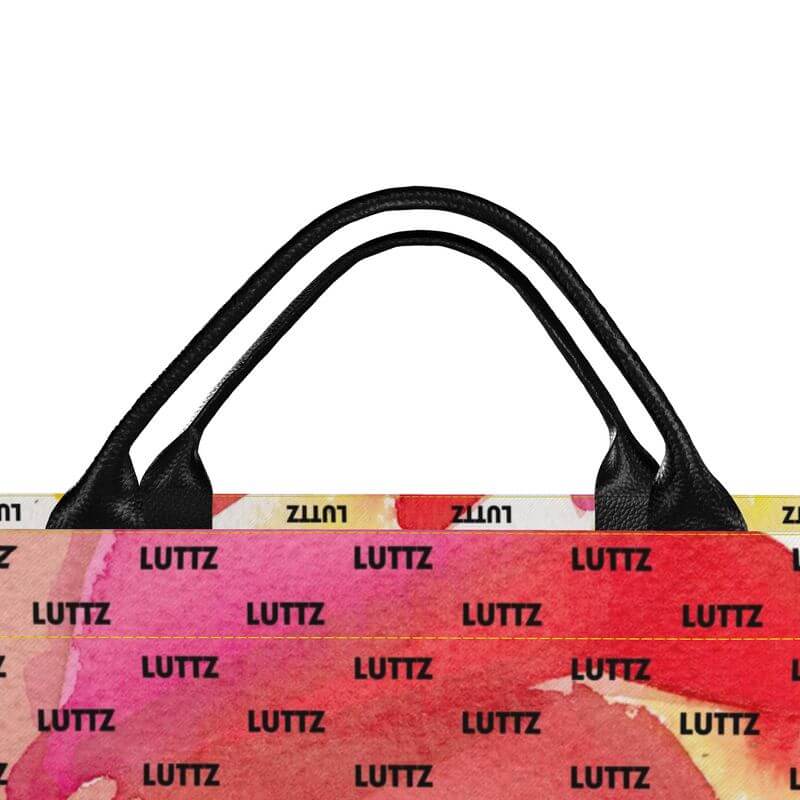 Colorful MARSEILLE ENERGY bag by LUTTZ with leather handles, featuring Mediterranean-inspired artwork design.