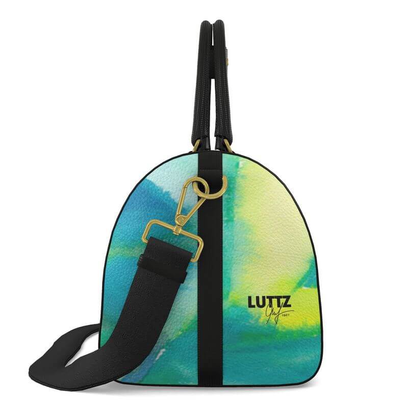 Luxury leather bag with abstract Mediterranean design by LUTTZ, perfect for travel and unique style.