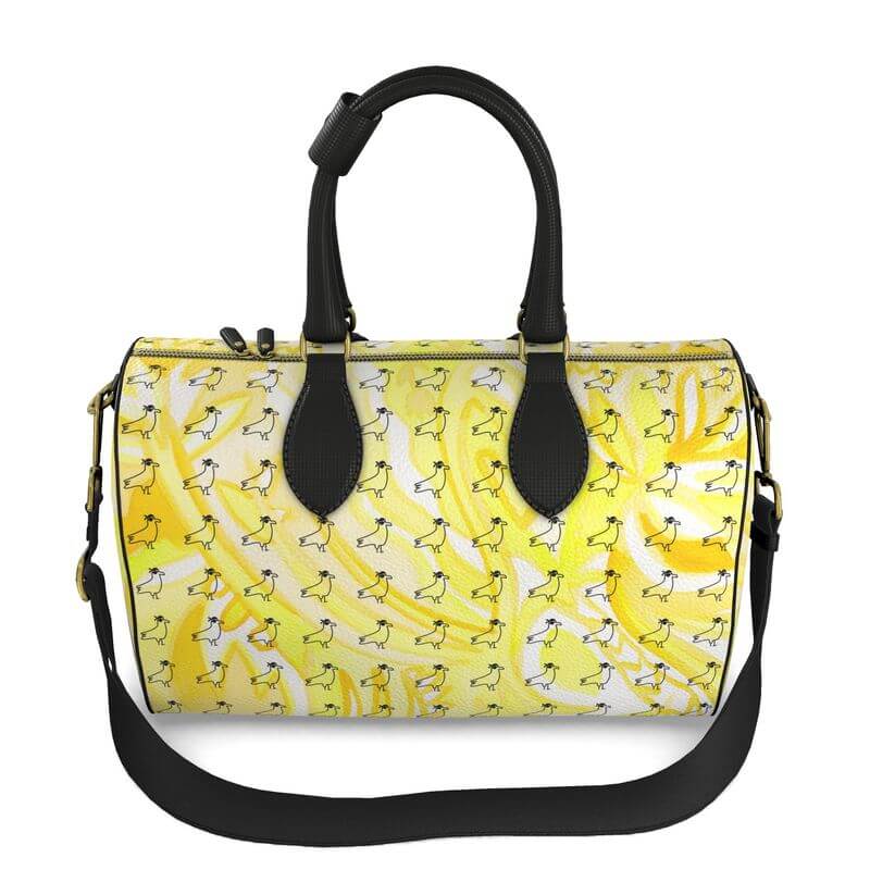 Luxury leather bag from UNIQUA Traveller series, abstract design inspired by Mediterranean art from Marseille.