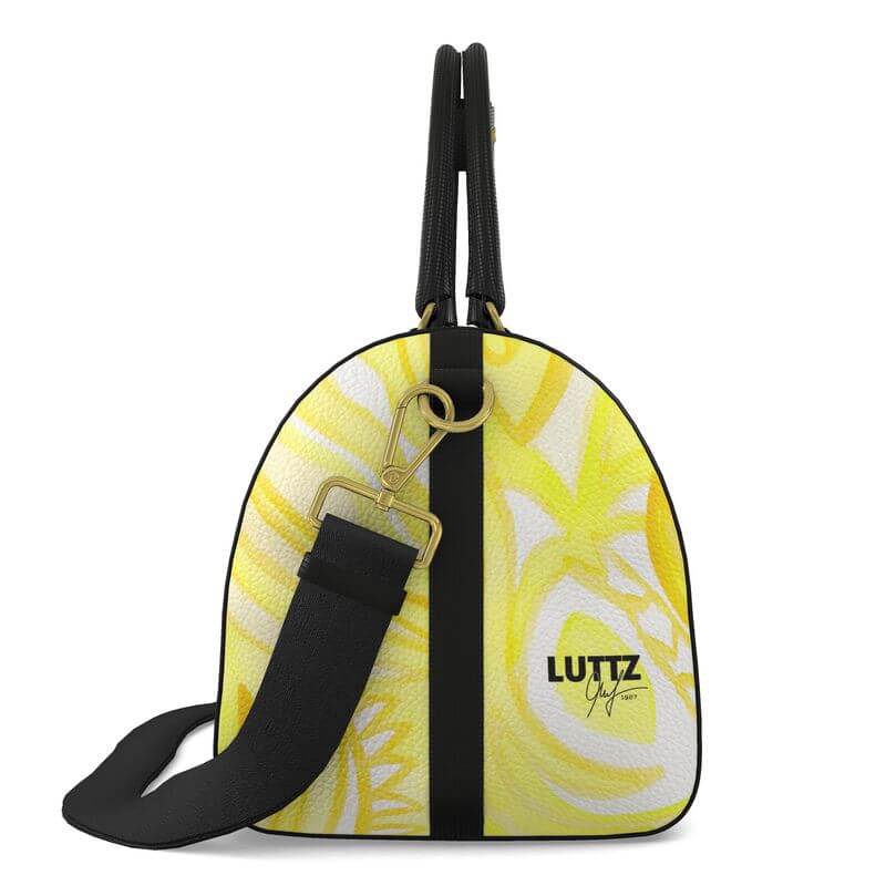 Luxury leather bag from LUTTZ featuring abstract painting design, inspired by Mediterranean art from Marseille.