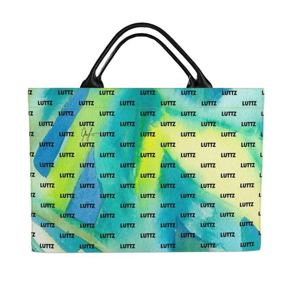 Colorful luxury beach bag from LUTTZ, featuring Mediterranean fabric design, inspired by the south of France.
