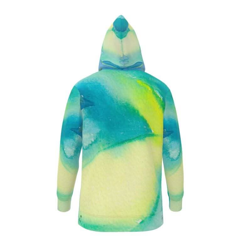 Colorful beach-themed hoodie by LUTTZ, featuring a unique watercolor design, unisex fit, and classic cut.