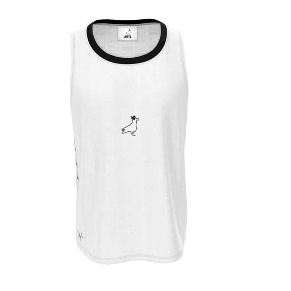 Luxury black and white tank top by LUTTZ, minimalistic design, inspired by Mediterranean style from Marseille.