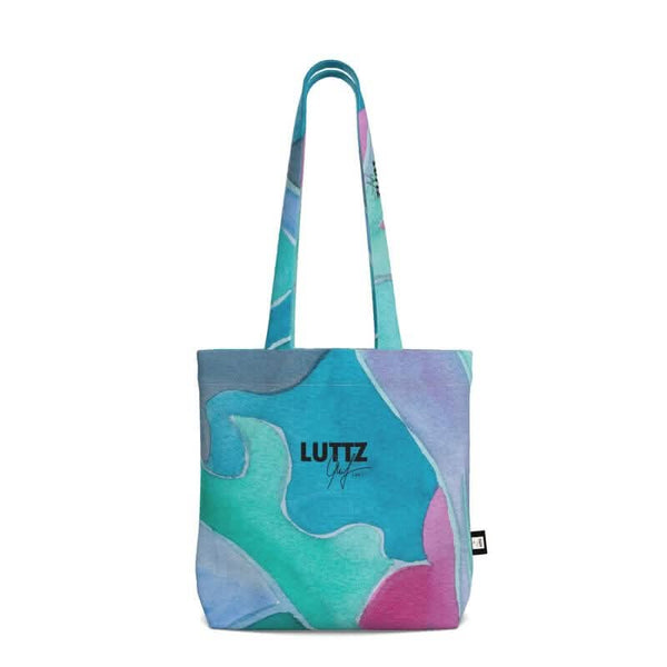 Spacious luxury tote bag from LUTTZ, featuring an original Mediterranean fabric design, inspired by the south of France.