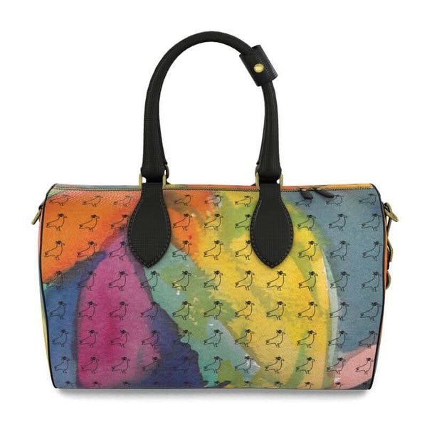 Luxury leather bag from LUTTZ's UNIQUA collection, featuring a Mediterranean fabric design and unique abstract painting.