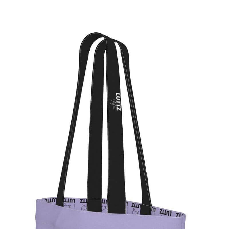 LUTTZ lavender tote bag straps showcasing elegant design, unique fabric, and luxury minimalist style, inspired by the Mediterranean.