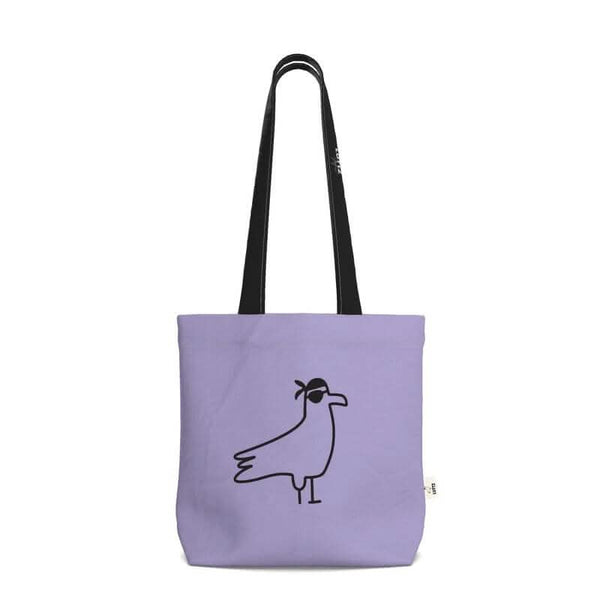 Elegant lavender tote bag with unique bird design, 100% cotton denim, perfect for daily use, inspired by Mediterranean style.