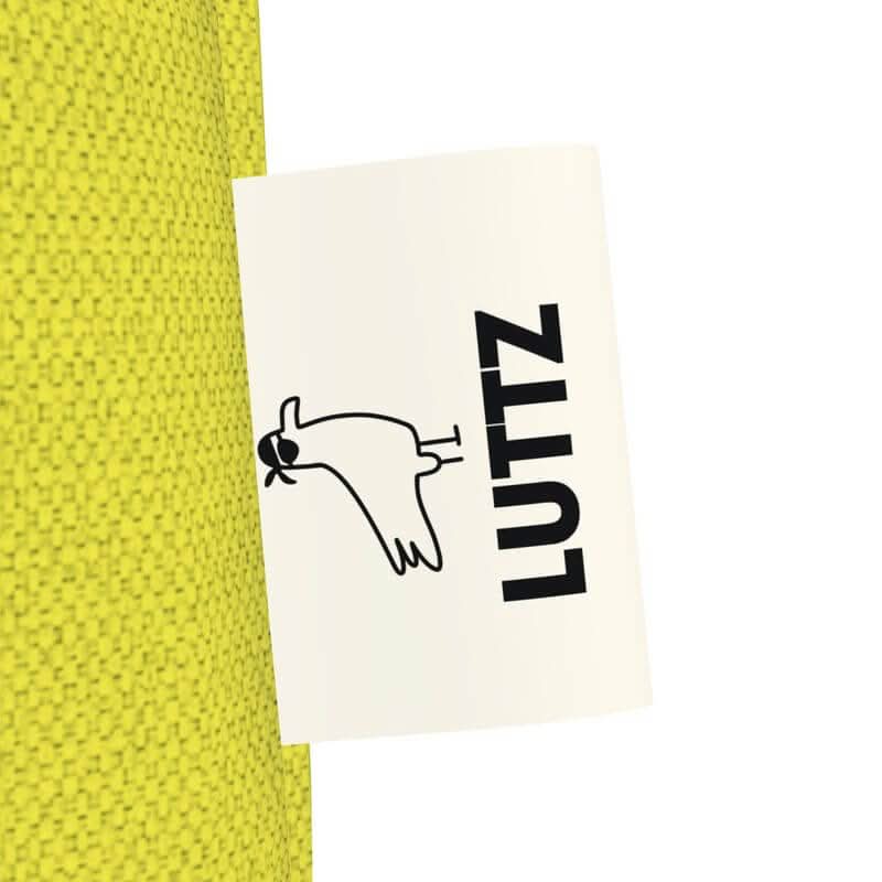 LUTTZ logo tag on LEMON SKIN tote bag, showcasing unique design and luxury from Marseille.