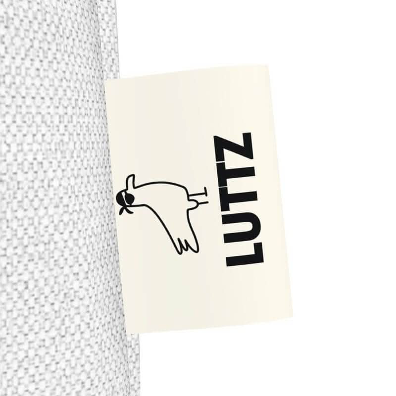 LUTTZ logo tag on a stylish cotton tote bag, showcasing unique Mediterranean-inspired design from Marseille.