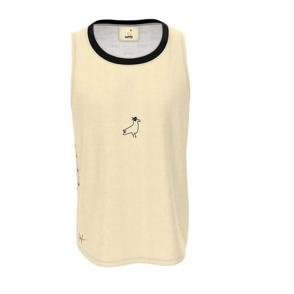 Luxury designer tank top from LUTTZ, featuring unique fabric design, minimalistic style, and exclusive artwork.