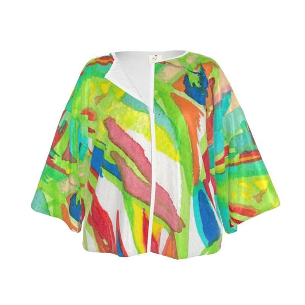LUTTZ luxury silk kimono jacket with abstract Mediterranean design, inspired by the South of France, perfect for special occasions.