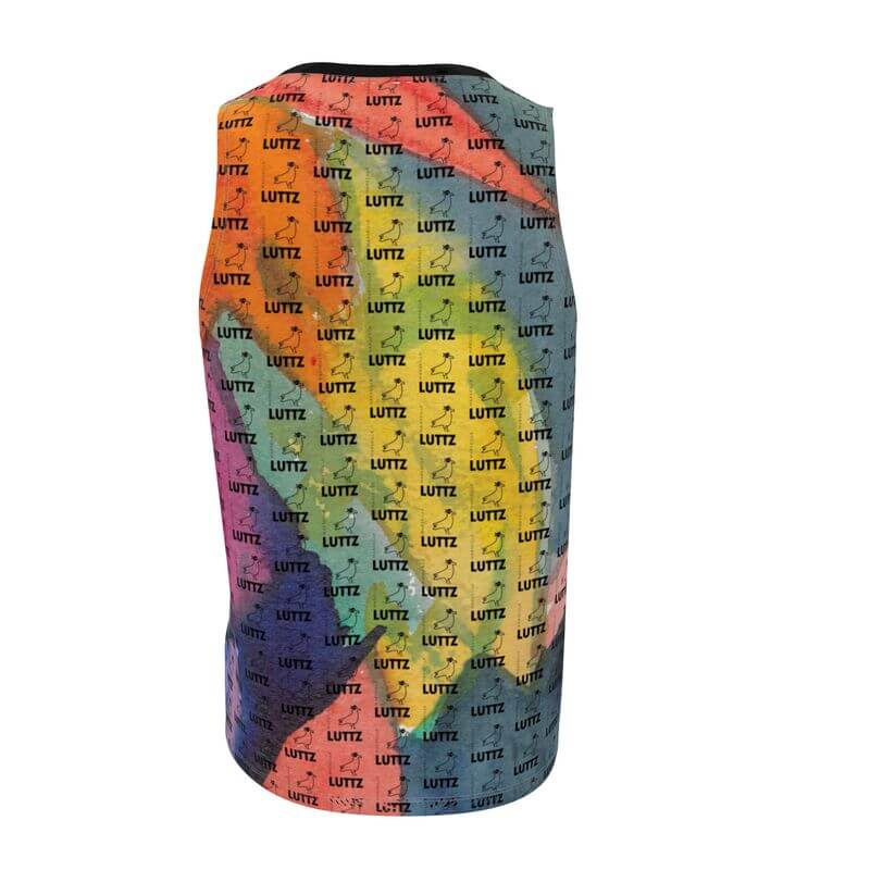 Luxury sleeveless tank top from LUTTZ with unique abstract design, perfect summer piece, showcasing art-like fabric.