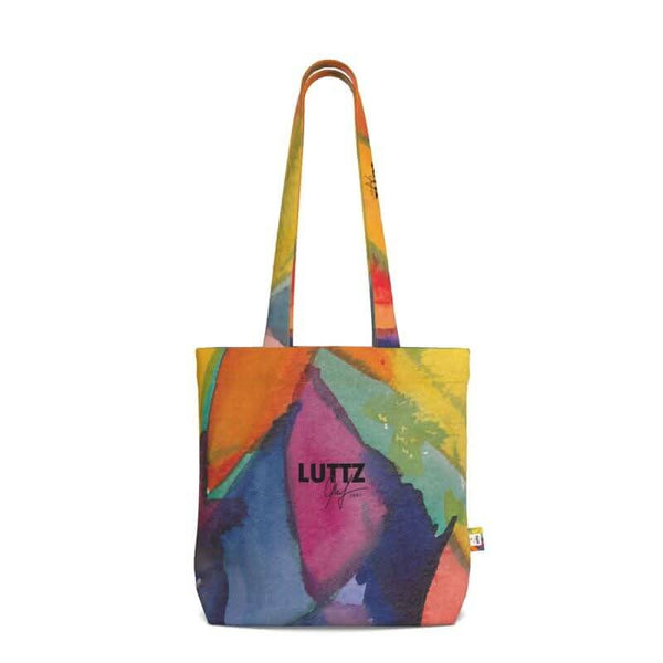 Luxury tote bag by LUTTZ, featuring a unique Mediterranean-inspired design like an abstract painting.