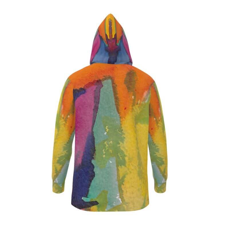 Colorful unisex hoodie by LUTTZ featuring a vibrant abstract watercolor design, perfect for streetwear lovers.