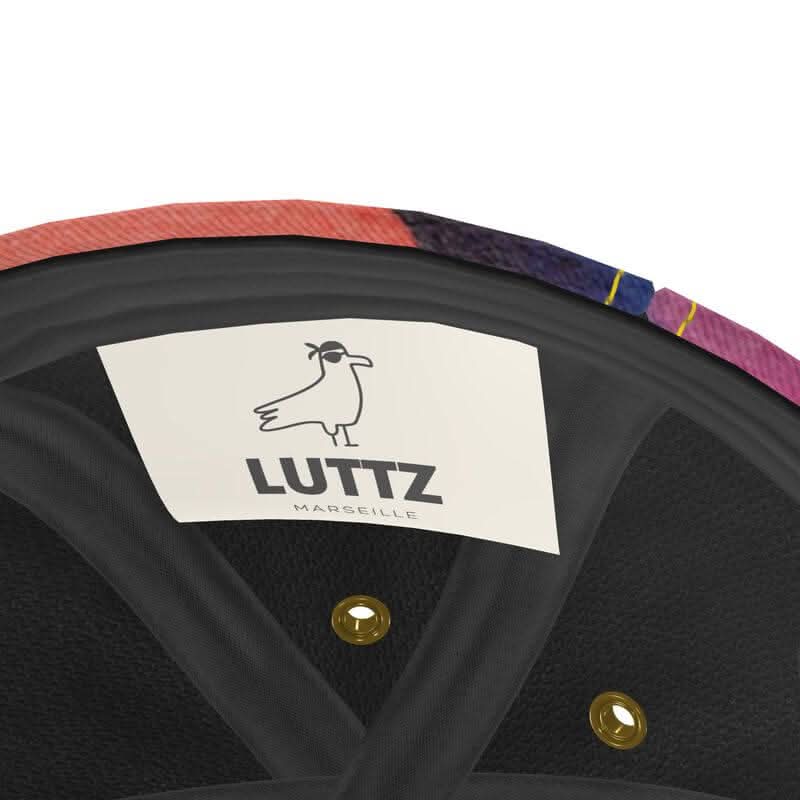 LUTTZ Marseille logo inside a unique handcrafted baseball cap with Mediterranean fabric design, part of Urban Trendsetter series.