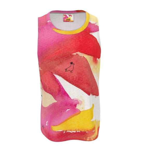 LUTTZ Marseille Energy tank top featuring unique Mediterranean fabric design with abstract watercolor prints, perfect summer style.