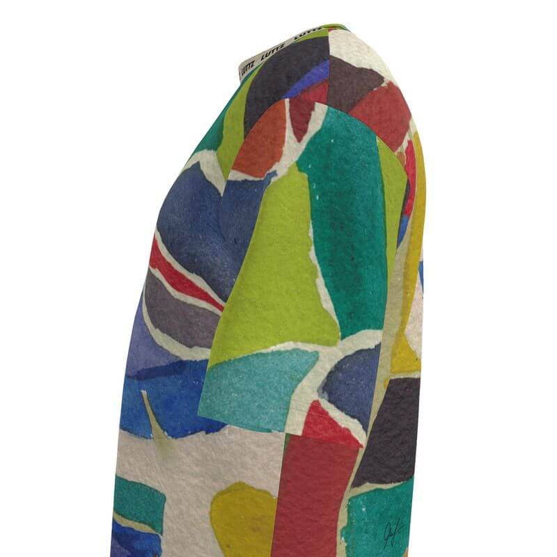 Oversize T-shirt by LUTTZ featuring abstract Mediterranean fabric design, inspired by luxury and Marseille.