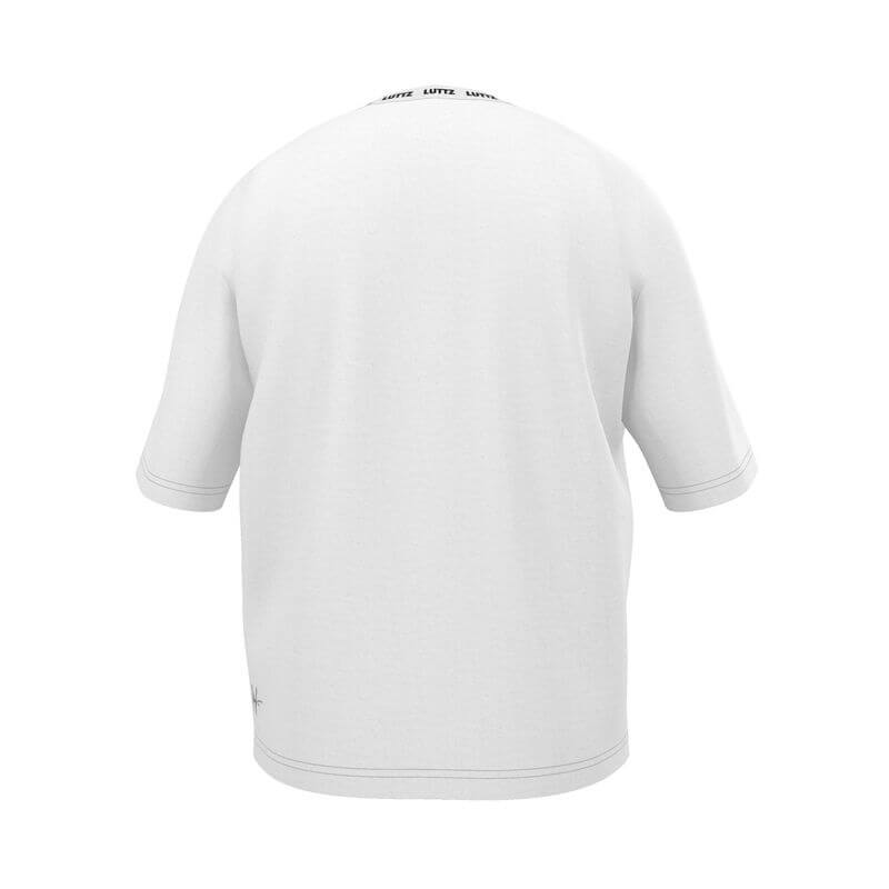 Back view of SNOW OVERSIZE T-SHIRT by LUTTZ, showcasing its exceptional, unique design and casual style.