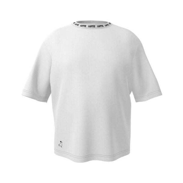 Oversize luxury t-shirt by LUTTZ, featuring unique design and casual cut, resembling an abstract artwork.