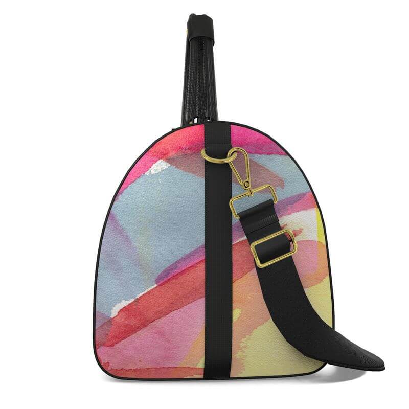 Luxury leather bag from LUTTZ with abstract painting design, handcrafted and unique art object for travelers.