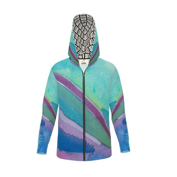 SEA SLIDE hoodie by LUTTZ, unisex streetwear, classic cut, relaxed fit, colorful abstract design.