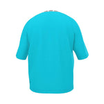 Back view of the SKY ENERGY oversized t-shirt by LUTTZ in vibrant turquoise, showcasing its casual design.