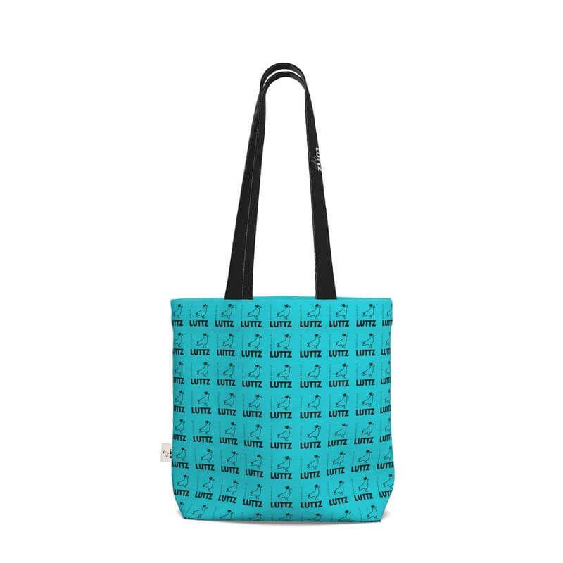 Turquoise tote bag from LUTTZ with unique fabric design, luxury minimalist style, inspired by Marseille and the Mediterranean.