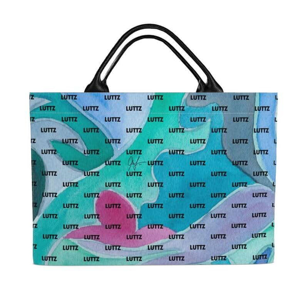 Colorful luxury beach bag from LUTTZ, featuring unique Mediterranean fabric design, inspired by the south of France.