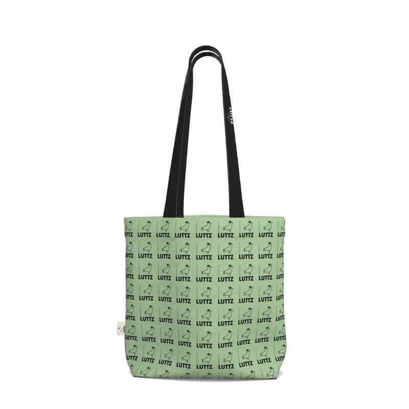 Elegant green tote bag by LUTTZ, a unique designer piece with minimalistic abstract art design, inspired by the Mediterranean.