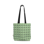 Elegant green tote bag by LUTTZ, a unique designer piece with minimalistic abstract art design, inspired by the Mediterranean.