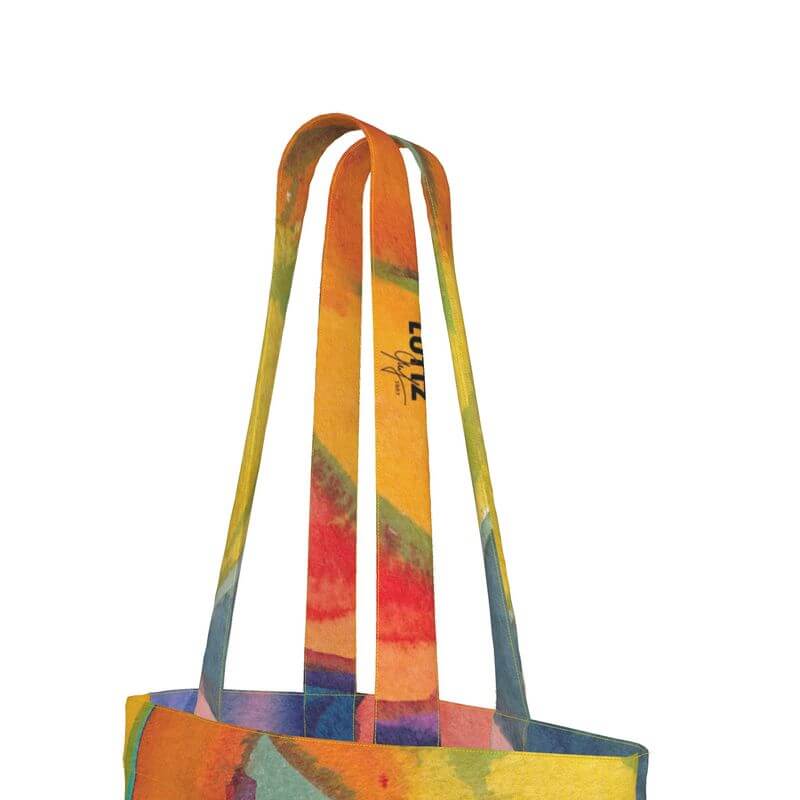 Unique and colorful LUTTZ tote bag from Marseille, inspired by Mediterranean art, perfect for daily use.