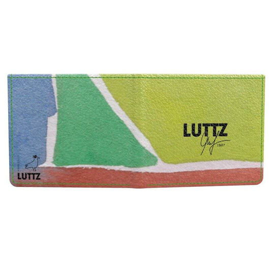 LUTTZ designer wallet featuring a unique and colorful abstract design, ideal for stylish money storage.
