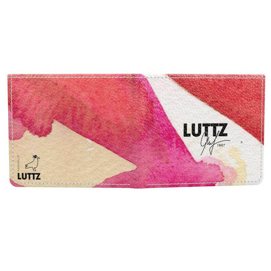 LUTTZ designer wallet featuring a vibrant pink and cream abstract design, perfect for stylish money storage.