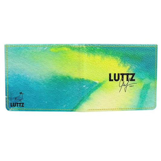 LUTTZ designer wallet in vibrant blue and green design, featuring signature logo for stylish money storage.