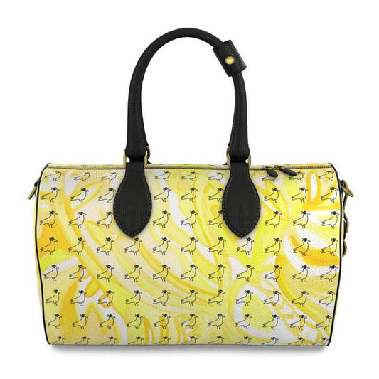 Luxury Nappa leather bag featuring a unique Mediterranean fabric design inspired by abstract art.