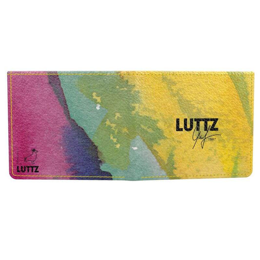 LUTTZ designer wallet featuring a colorful abstract design, combining practicality with artistic flair for money storage.
