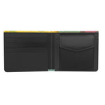 Open LUTTZ designer wallet showcasing card slots and a pocket, featuring a vibrant interior and practical design.