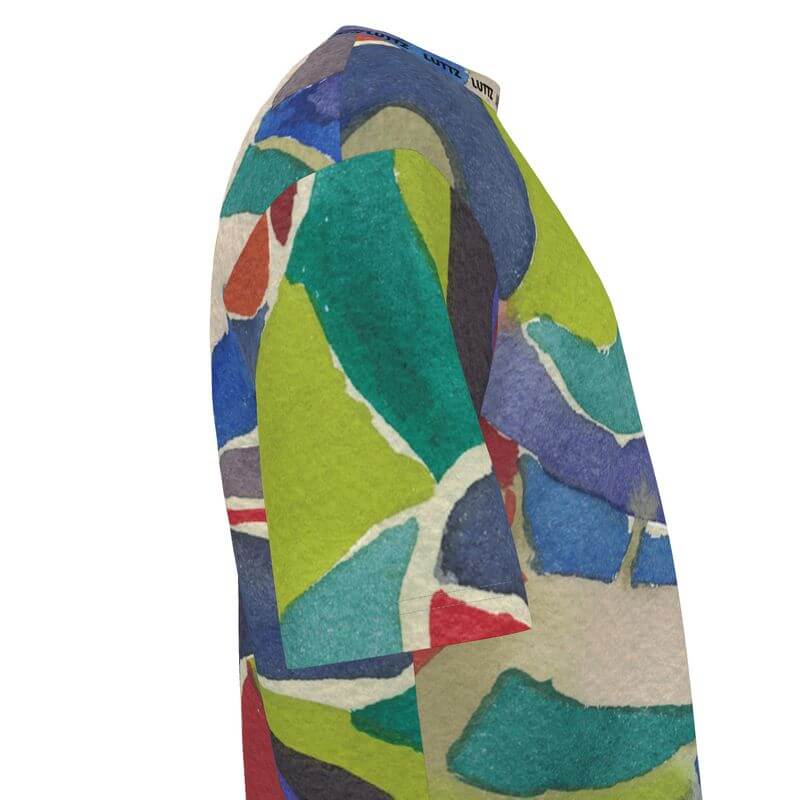 Unique oversize T-shirt by LUTTZ featuring an abstract Mediterranean-inspired fabric design from Marseille.