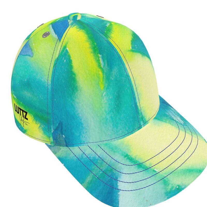 Original luxury cap with unique Mediterranean fabric design, inspired by South of France, exclusive designer piece by LUTTZ.