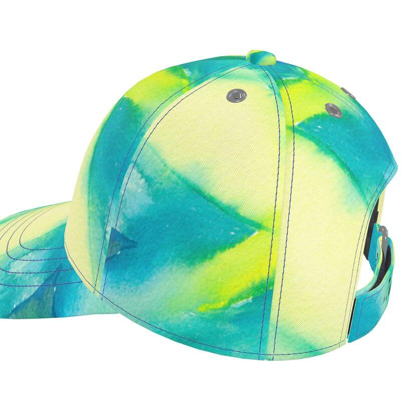 Unique luxury baseball cap with a vibrant Mediterranean fabric design, inspired by the south of France, exclusive from Marseille.