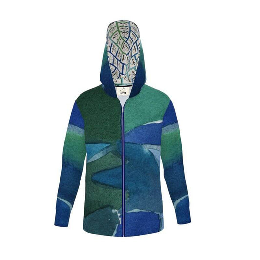 Unisex HOODIE by LUTTZ in blue and green design, relaxed fit, perfect for streetwear lovers, high quality fabric.