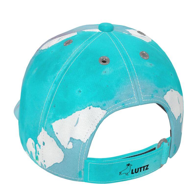 Back view of luxury handmade baseball cap from LUTTZ with unique Mediterranean fabric design, inspired by Marseille.