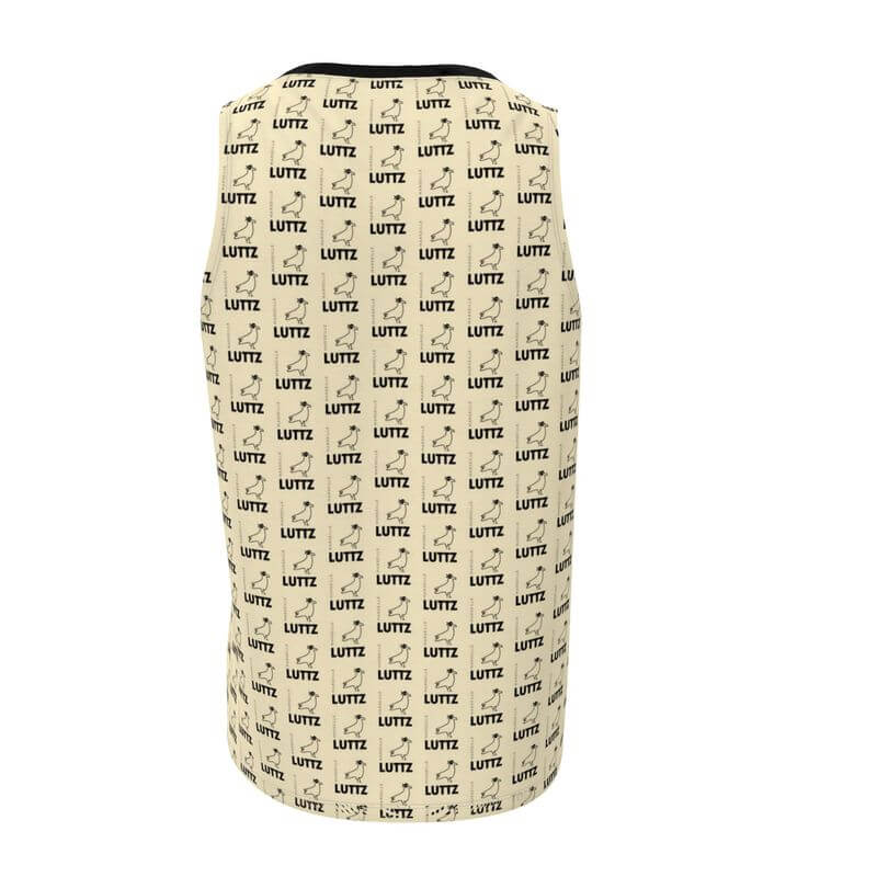 Back view of the luxe LUTTZ tank top, featuring unique fabric design and minimalist style, inspired by Marseille.