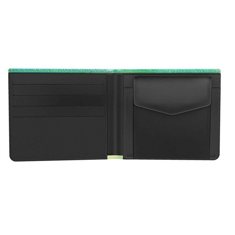 Interior view of the LUTTZ DESIGNER WALLET showcasing card slots and a pocket for money, emphasizing its practical design.