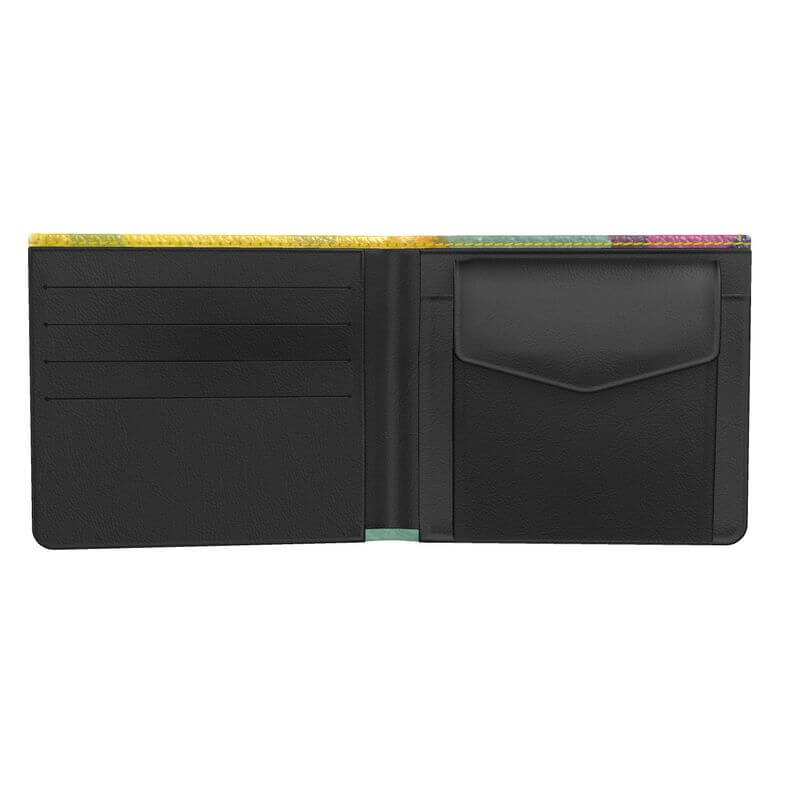 Open LUTTZ designer wallet showcasing card slots and a pocket, featuring a vibrant interior and practical design.