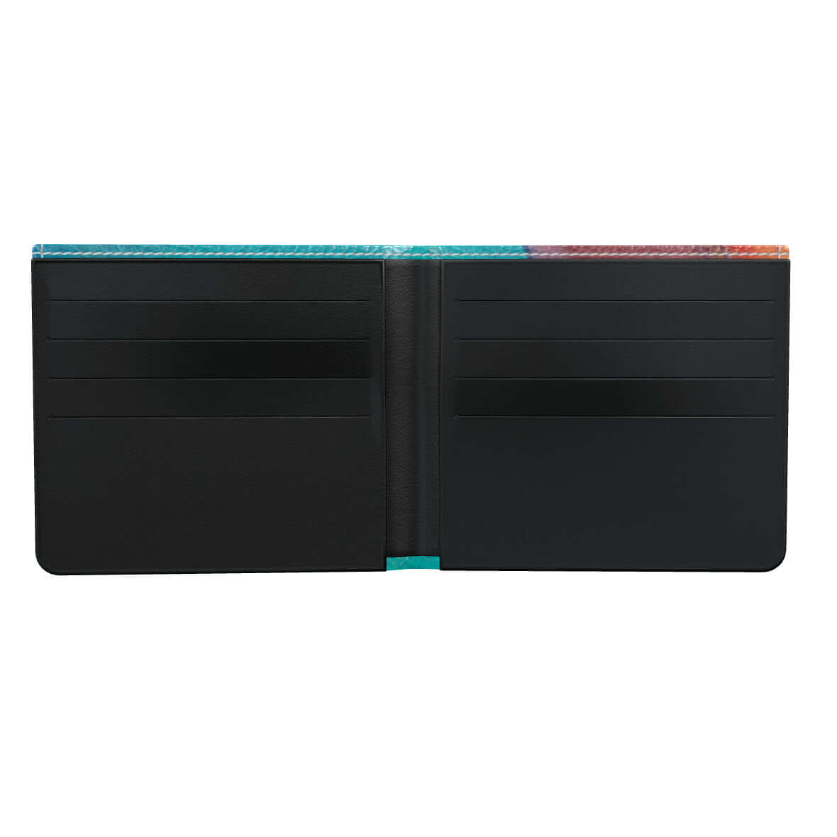 Interior view of the STROMBOLI LUTTZ DESIGNER WALLET showcasing multiple card slots and a sleek black design.