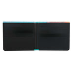 Interior view of the STROMBOLI LUTTZ DESIGNER WALLET showcasing multiple card slots and a sleek black design.