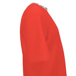Side view of the luxurious POMODORO PROVENZALE oversized t-shirt by LUTTZ, showcasing its unique minimalistic design in vibrant red.
