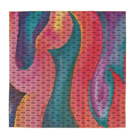 Elegant LUTTZ silk scarf with unique Mediterranean fabric design, inspired by south of France, showcasing vibrant colors and original artwork.