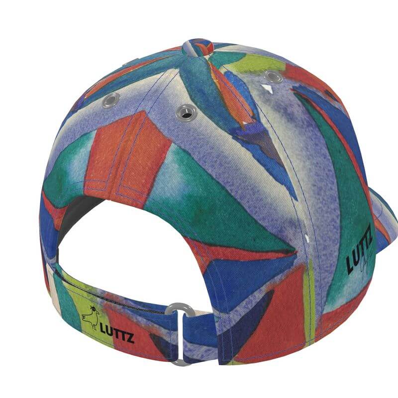 Unique LUTTZ baseball cap featuring a Mediterranean fabric design, inspired by the south of France, a true designer piece.